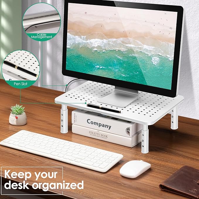 La Jaco Monitor Stand Riser, 3 Height Adjustable Monitor Stand with Pen Holder, Dual Monitor Riser Laptop Riser for Office, Home, School Supplies, 1 Pack, White