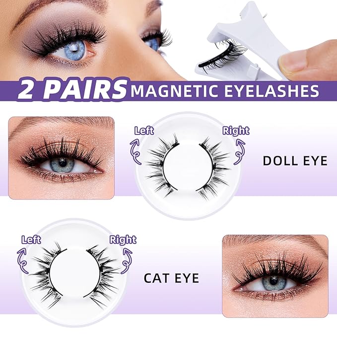 B&Qaugen Reusable Magnetic Eyelashes Natural Look False Eyelashes with Applicator Easy to Wear and Remove Glue-Free Pestañas Magnéticas(CX01)