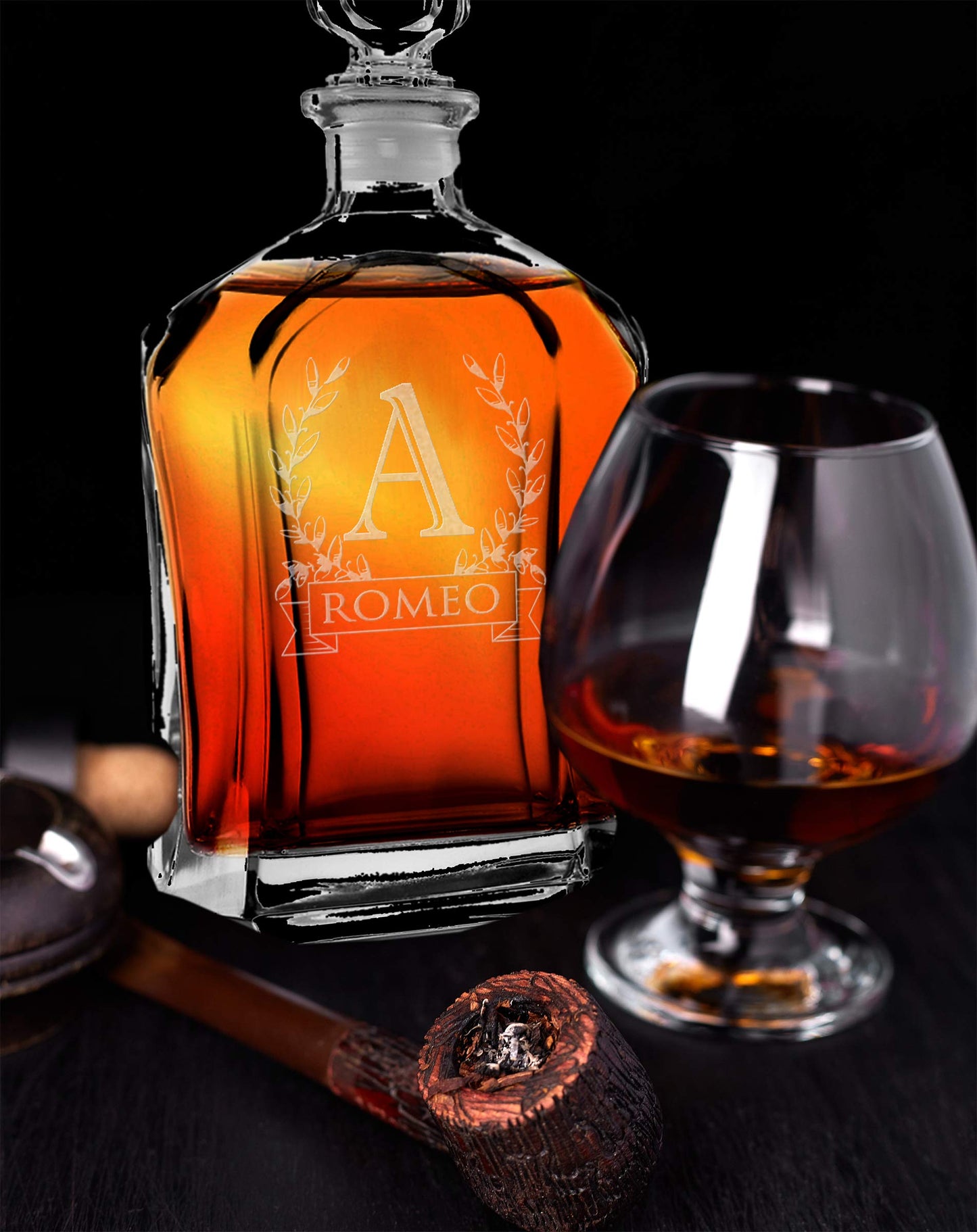 Bormioli Rocco Capitol Decanter 23.75 Oz - Engraved Monogram Personalized Clear