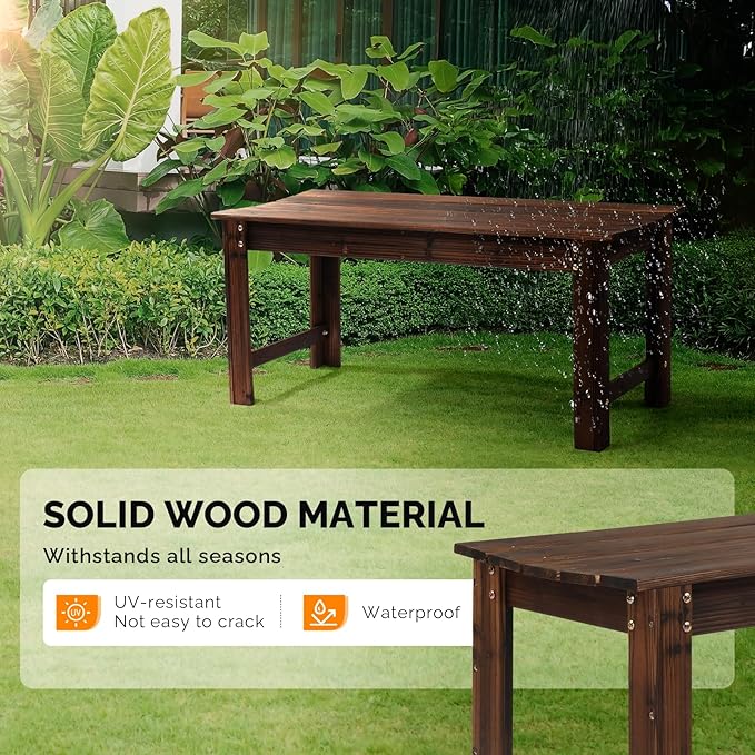 VINGLI Outdoor Wood Bench, 40" Outdoor Bench Patio Wooden Bench Garden Bench Outdoor Backless Bench for Deck Patio (Carbonized)