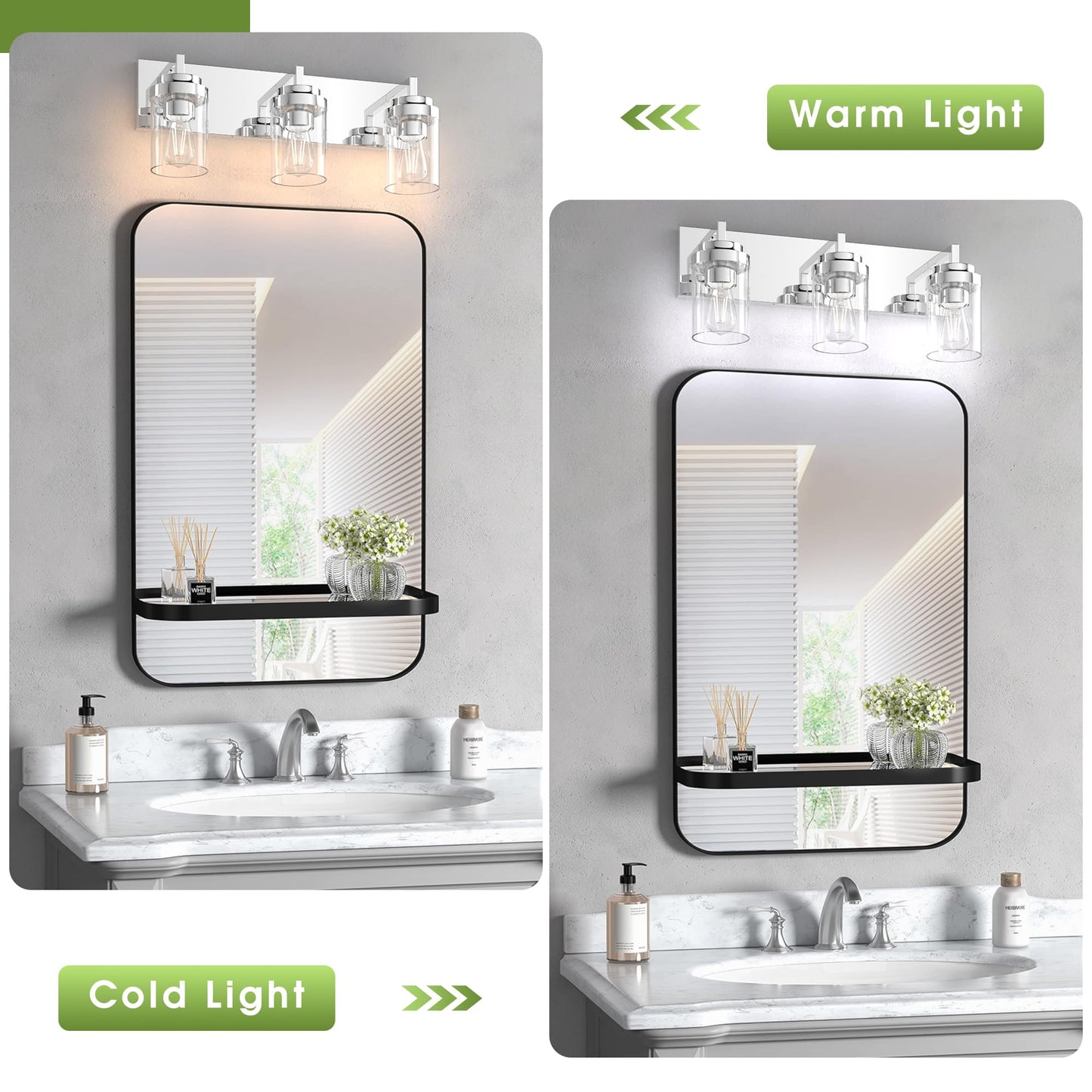 Espird Chrome Light Fixtures, 3 Light Bathroom Vanity Light with Clear Glass Shade, 22in Modern Vanity Light, Bathroom Lighting Fixtures Over Mirror for Living Room