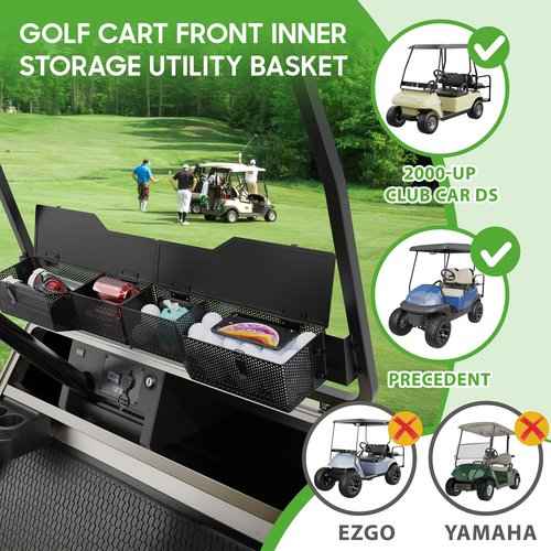 10L0L Golf Cart Front Inner Storage Utility Basket – Dash Storage Tray for Club Car DS & Precedent (2000-Up), Durable Steel with Anti-Rust Coating, Easy Installation