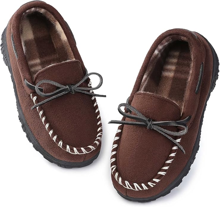 NCCB Boys House Slippers Memory Foam Moccasin Shoes Furry Plush Lining Non Slip Indoor Outdoor Boys Slippers for Big Kids ...