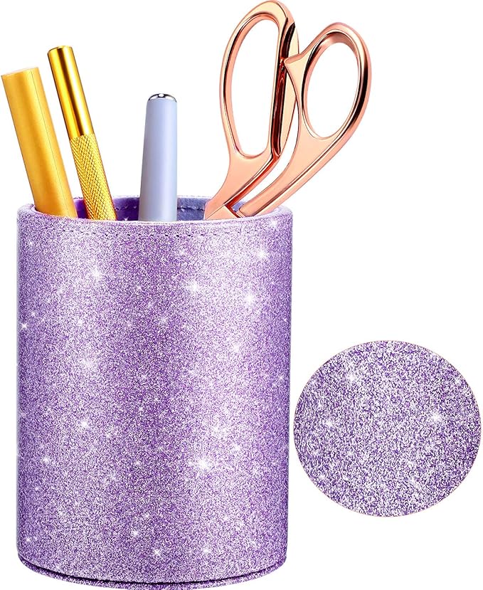 Outus PU Glitter Pen Holder Pencil Cup Shiny for Women Girls, Luxury Makeup Brush Holder Pu Leather Organizer Cup Gift for...