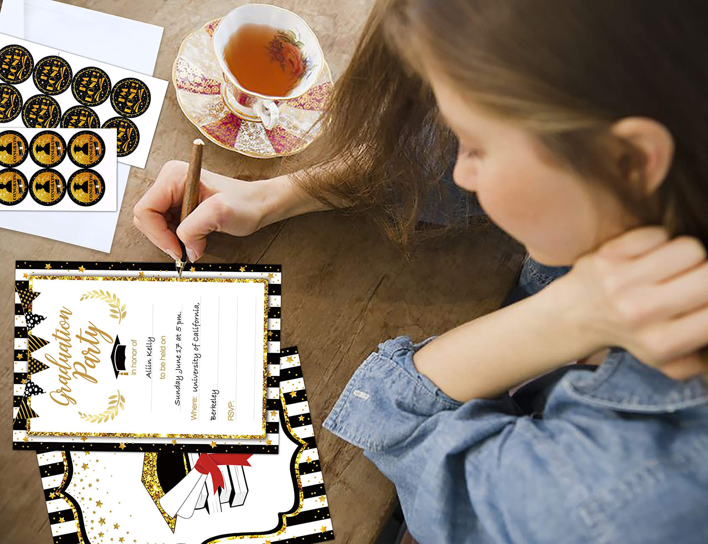 jollylife 156PCS Graduation Party Invitations 2025 Cards with Envelopes Stickers - Grad Congrats Announcements Supplies(2 Styles)