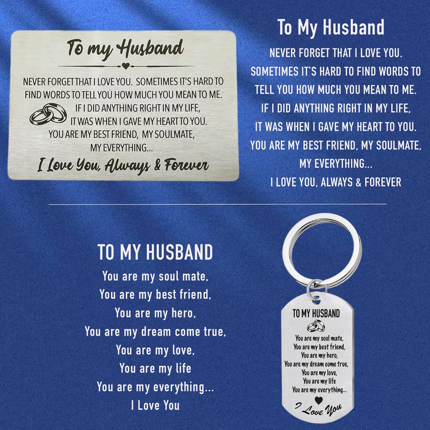 Husband Journal from Wife, Husband Wallet Card Engraved, Husband Keychain, To My Husband Leather Journal 140 Pages Writing Notebook, Gift for Husband Birthday Christmas Valentine Anniversary