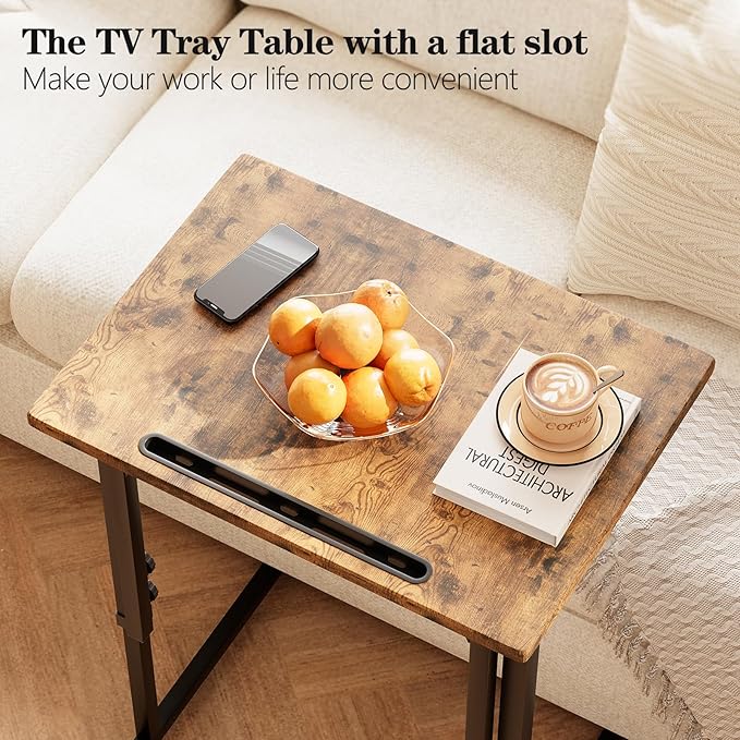 Katrawu Folding TV Tray Dinner Table for Living Room,Adjustable Height Tv Tray,Portable Dinner Snack Trays Table,Small Foldable C-Shaped End Table for Eating with No Assembly Required (Brown)
