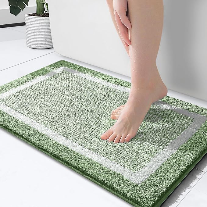 OLANLY Bathroom Rugs 24x16, Extra Soft and Absorbent Microfiber Bath Mat, Non-Slip, Machine Washable, Quick Dry Shaggy Bath Carpet, Suitable for Bathroom Floor, Tub, Shower (Small, (Sage Green)
