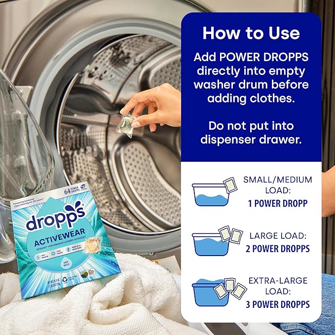 Dropps Activewear Biobased Power Laundry Detergent Pods, Crisp Breeze (120 Count) - Laundry Pods Fights Tough Stains & Odors, Sweat & Dirt - HE Compatible Laundry Supplies for Clean Clothes
