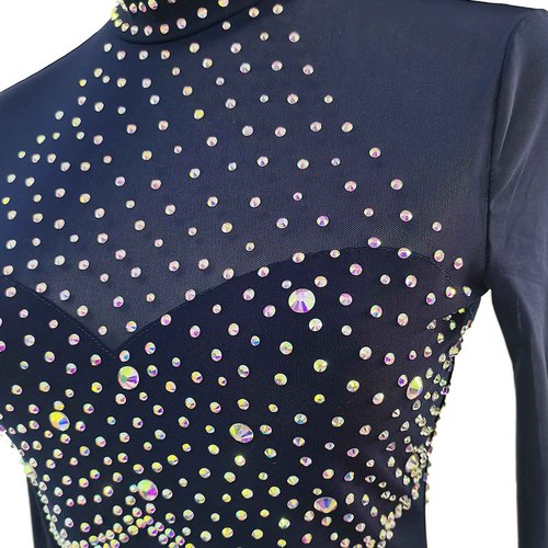 LIUHUO Ice Figure Skating Dress Girls Women Elegant Quality Crystals Competition Ice Dance Skirt Competition Blue