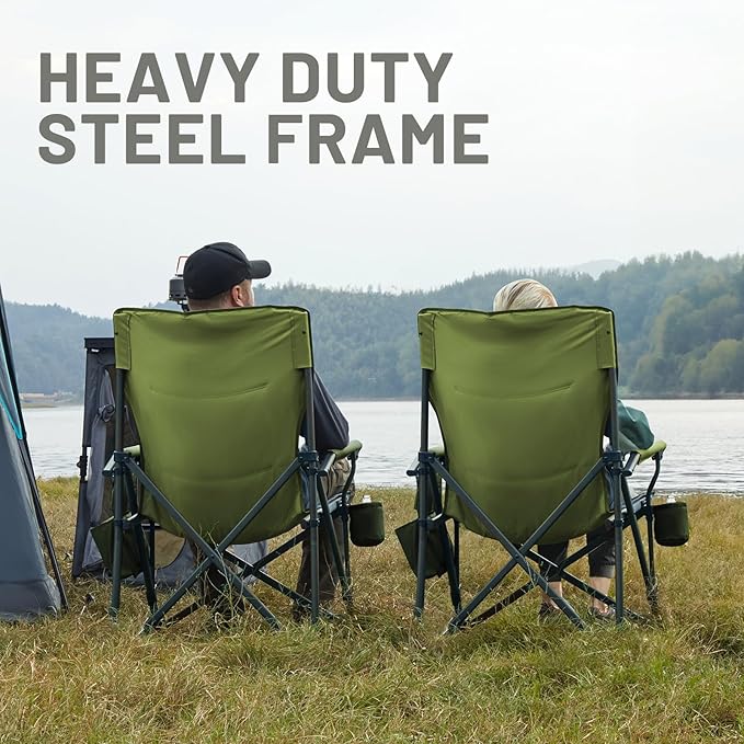 TIMBER RIDGE Oversized Folding Camping Chair High Back Heavy Duty for Adults Support up to 500lbs with Cup Holder, Side Pocket Cooler Bag