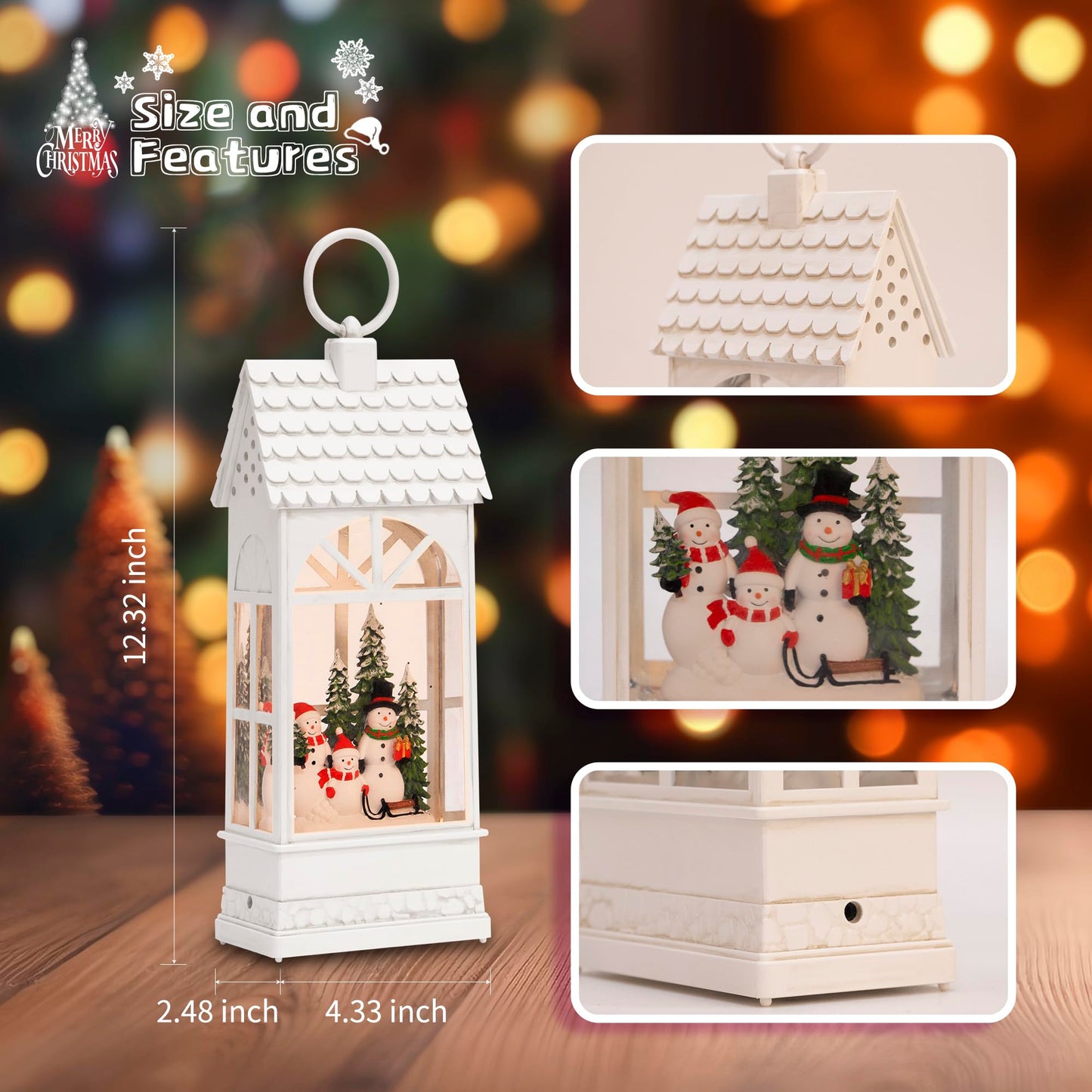 Easter White Womens or Mens Bday Present: Xmas Electronic Snow Globe Lantern Musical: 12.3" Christmas Home Church Decorations Indoor: Battery or USB Powered Light(ed) Up, for Snowman Kids Family