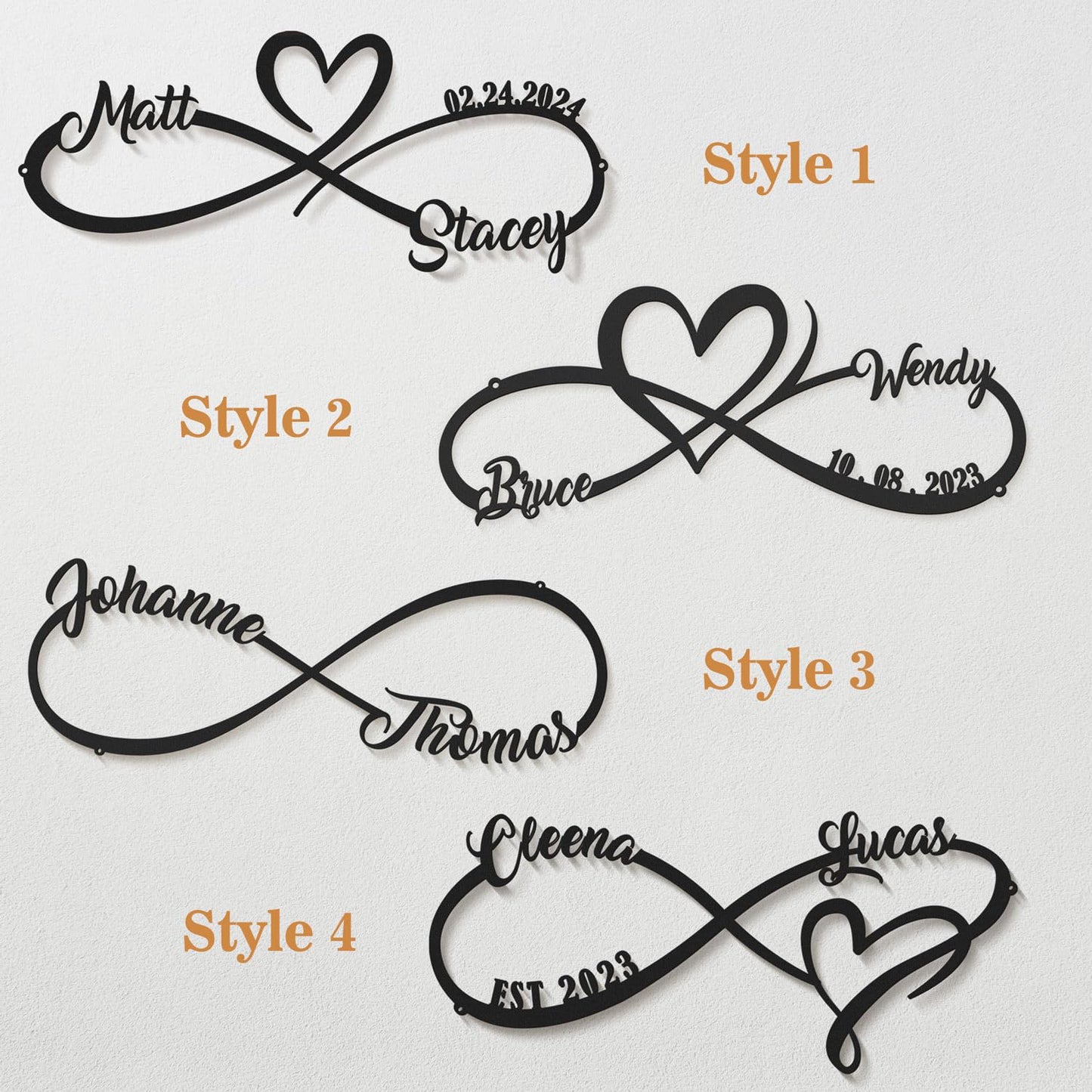 Wedding Gifts for Couples, Personalized Metal Sign With Couples Name and Date, Anniversary Valentines Day Gifts for her him Bridal Shower, Infinity Heart Wall Decor