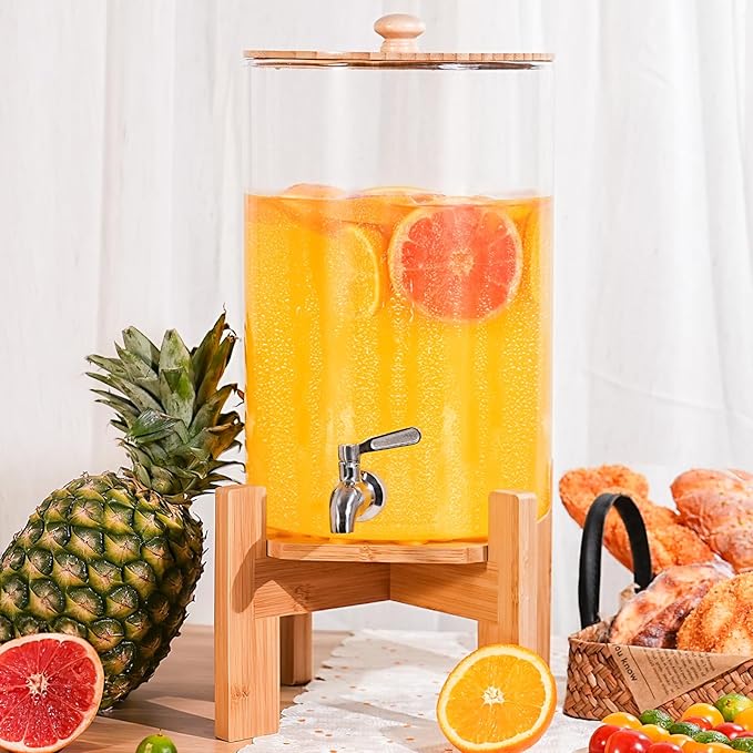 SPEETH 2.2 Gallon Drink dispenser, Large Water Glass Beverage Dispenser With Wood Stand for Parties With Stainless Steel S...