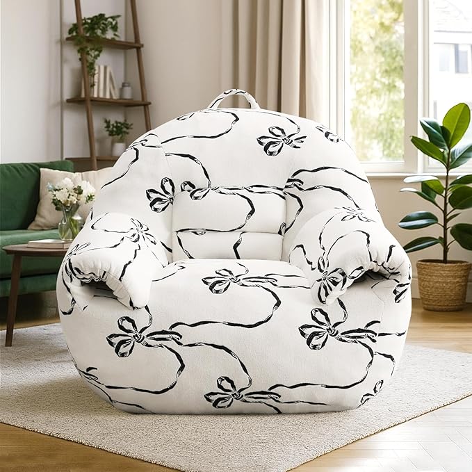 Peace nest Bean Bag Chair with Memory Foam Filled Ultra Soft Jacquard Pattern Cover for Adults Comfy Fur Bean Bag Chairs with Armrests for Bedroom Living Room Office Dorm Reading Flower