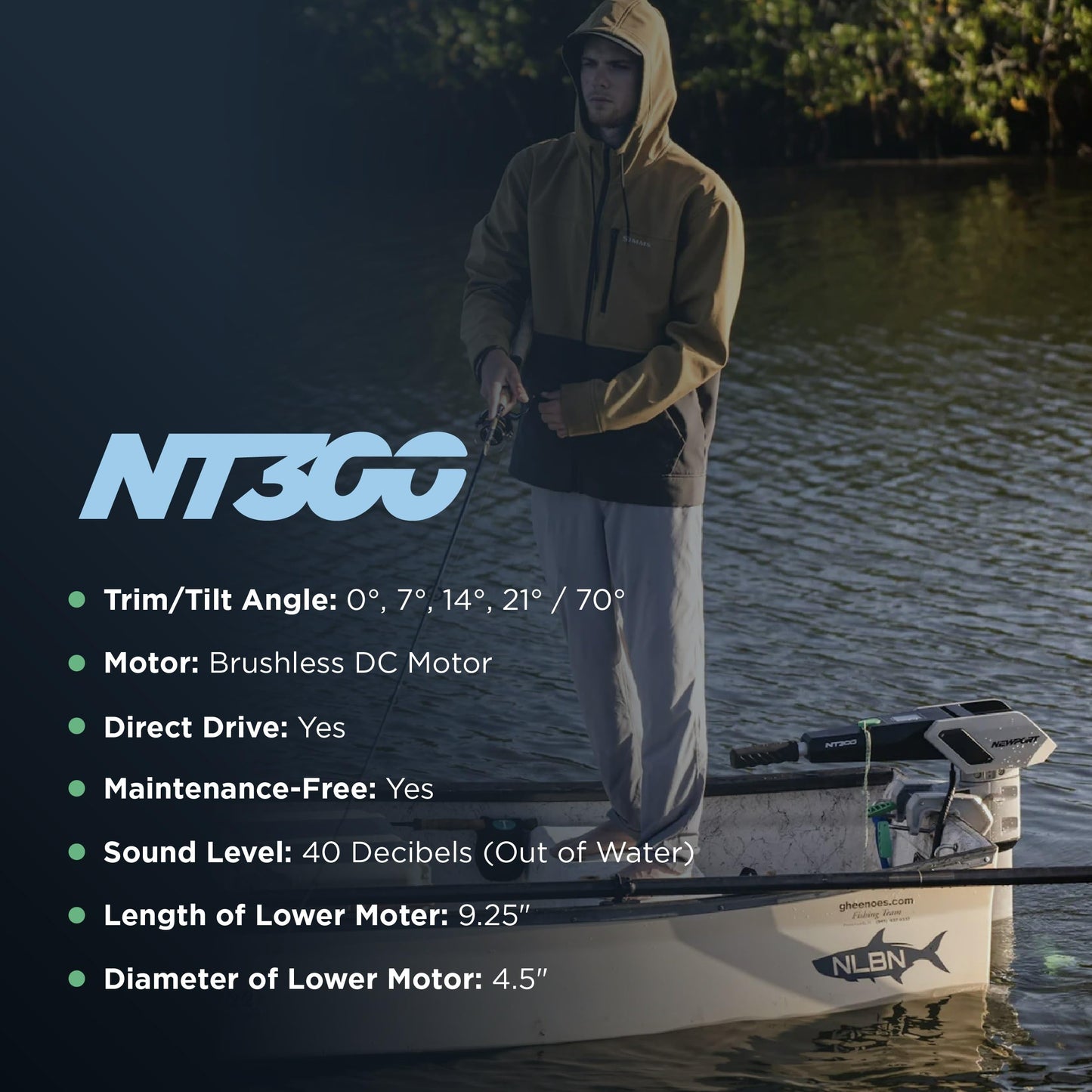 Newport NT300 Electric Outboard Motor - 3HP 1300W Brushless Direct Drive for Salt and Freshwater, 66-Mile Range, Ultra-Quiet, Hassle-Free Maintenance, Portable, Digital Throttle