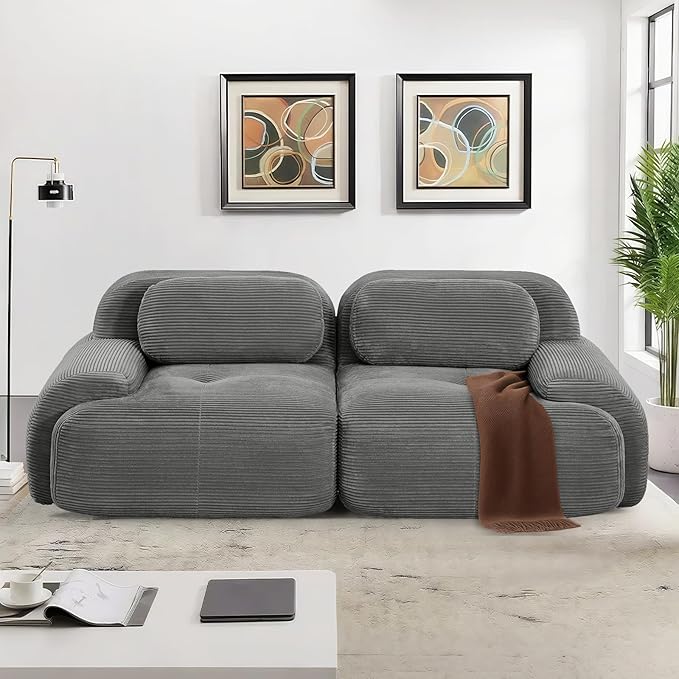 SoarFlash 81" Loveseat Sofa, Comfy Deep Seat, No Assembly, Sofa in a Box, Modern Small Couch with Plush Corduroy Fabric for Living Room, Bedroom, Apartment, Home Office, Grey