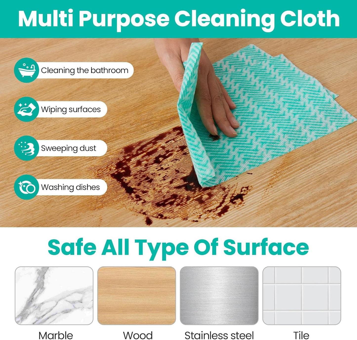 Reusable Cleaning Towels Reusable Cloths Dish Cloths, 50 Count Multi-Purpose Handy Towel, Disposabel Dry Kitchen Wipes, Durable, Absoebent, Dry Quickly, Green, Handi Wipe