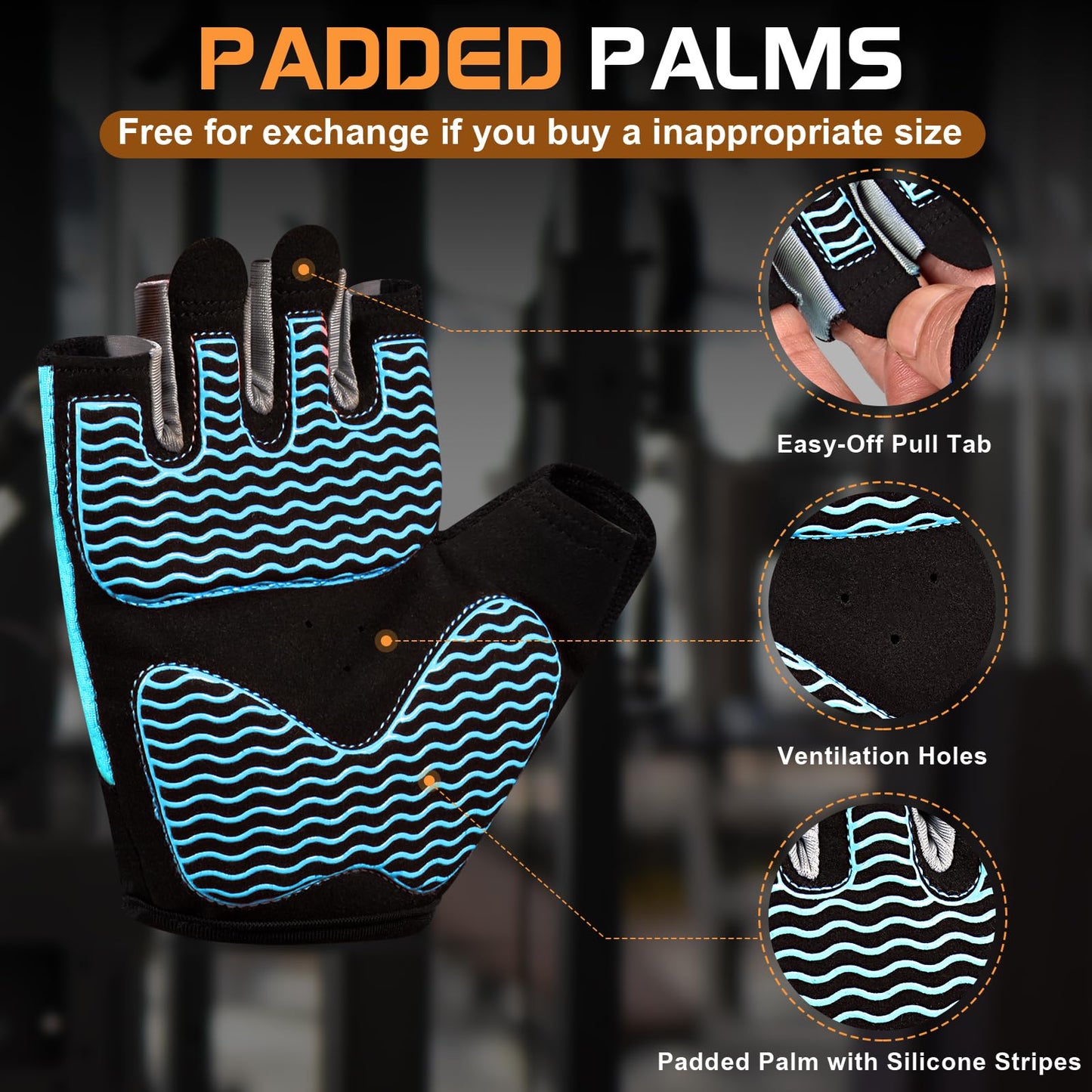 Sunnex Gym Gloves - Fingerless, Breathable Workout Gloves for Weightlifting, Sports & Training