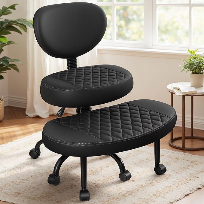 Ergonomic Cross Legged Office Chair with Wheels - Adjustable Height for Meditation, ADHD Desk & Yoga - Wide Criss Cross Design with Lumbar Support, Kneeling Chair - Inky Black