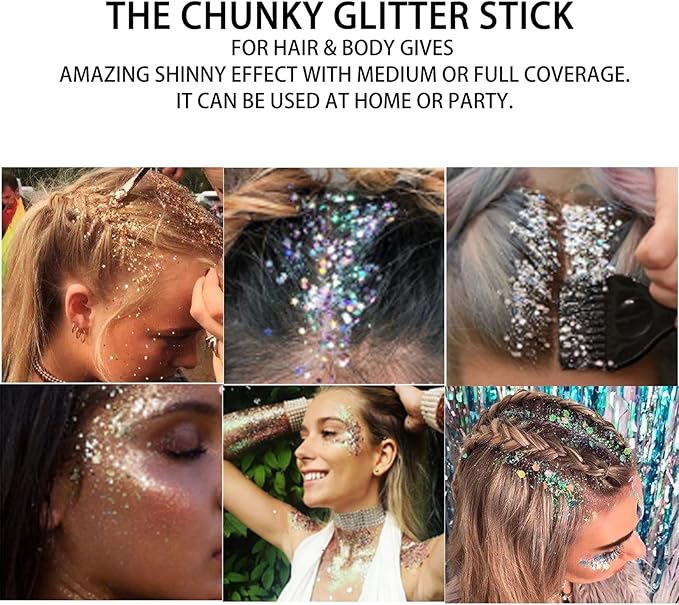 MEICOLY Gold Face Body Glitter Stick,Music Festival Accessories Outfits for Women,Hair Glitter Makeup,Mermaid Chunky Glitter Face Paint,Waterproof Sparkle Face Glitter for Country Concert