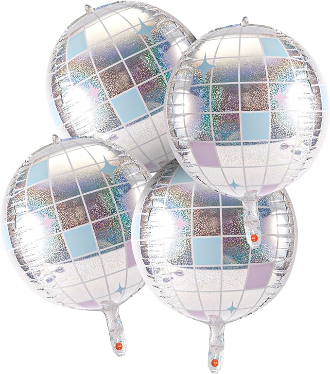 4pcs Big Disco Ball Balloons, Disco Ball Ballons Decorations Big Disco Ball Balloons Mirror Ball Balloons for 70s Baby Sho...