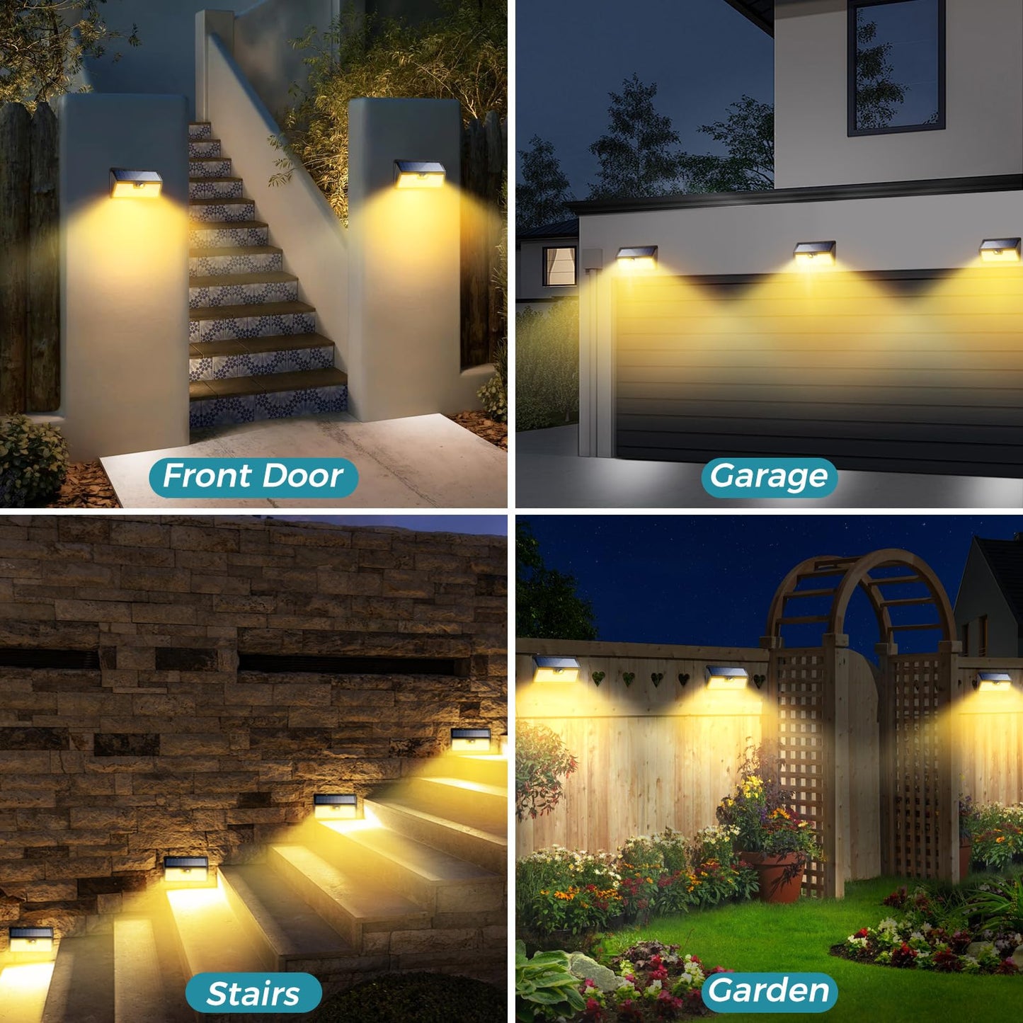 kolpop 318 LED Solar Outdoor Lights, IP65 Waterproof Motion Sensor Outdoor Lights, 3 Modes Super Bright Security Flood Wall Lights for Garden Fence Front Door Yard, 2Pack, Warm White