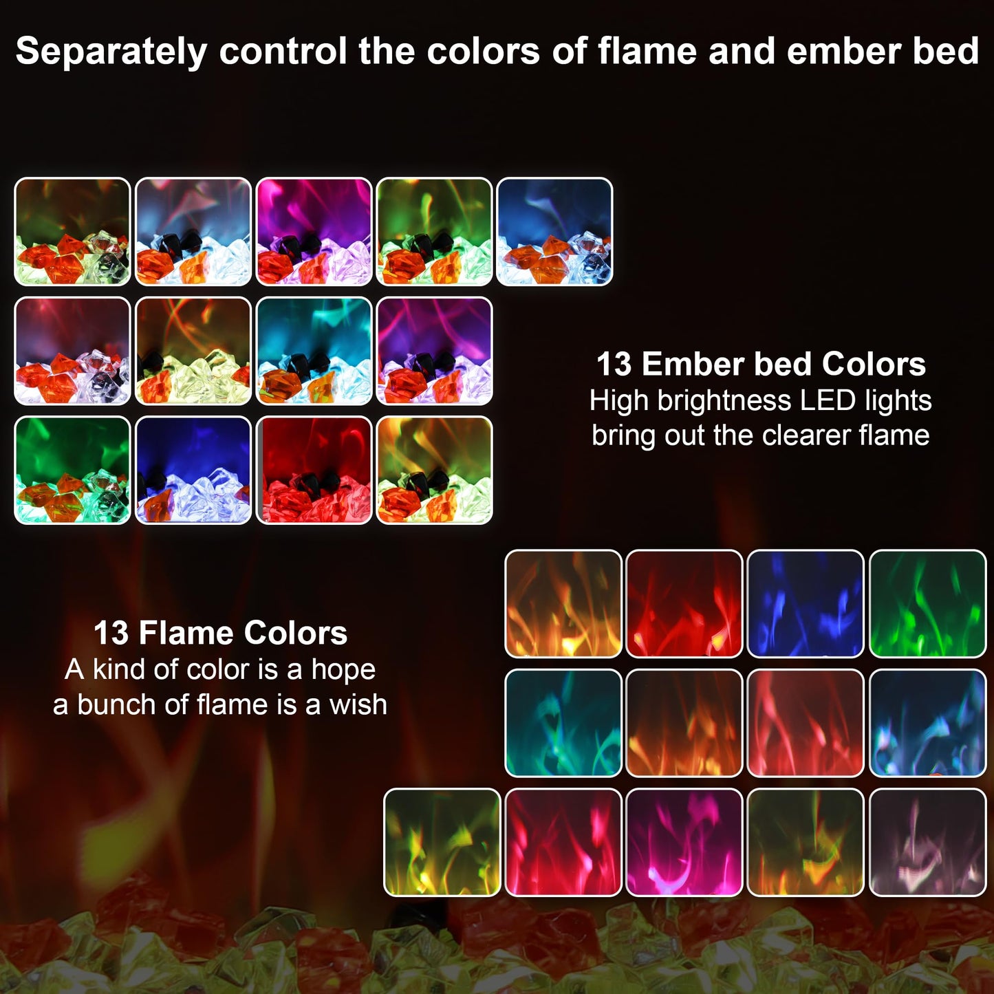 Weka Fireplace Wall Mounted and Recessed Electric Fireplace with App, Remote & Touch Screen, Log Set & Crystal, 13 Adjustable Flame Color, Thermostat, 1-9H Timer, 750w/1500w (72'')