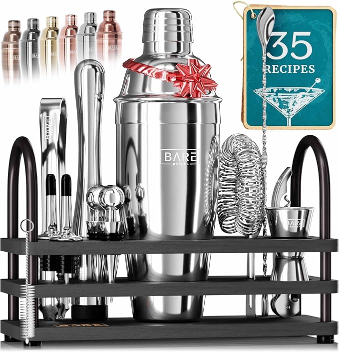 BARE BARREL® Mixology Bartender Kit Bar Set | 14-Piece Cocktail Shaker Set | Martini Barware Mixing Tools for Home Bartend...