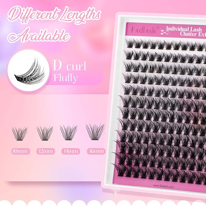 Lash Clusters 10-16mm 144pcs Mixed Tray Individual Lashes D Curl Individual Lashes Cluster Eyelash Extensions DIY Lash Extensions Eyelash Clusters Eyelash Extension Kit at Home (J04-0.07D, 10-16mm)