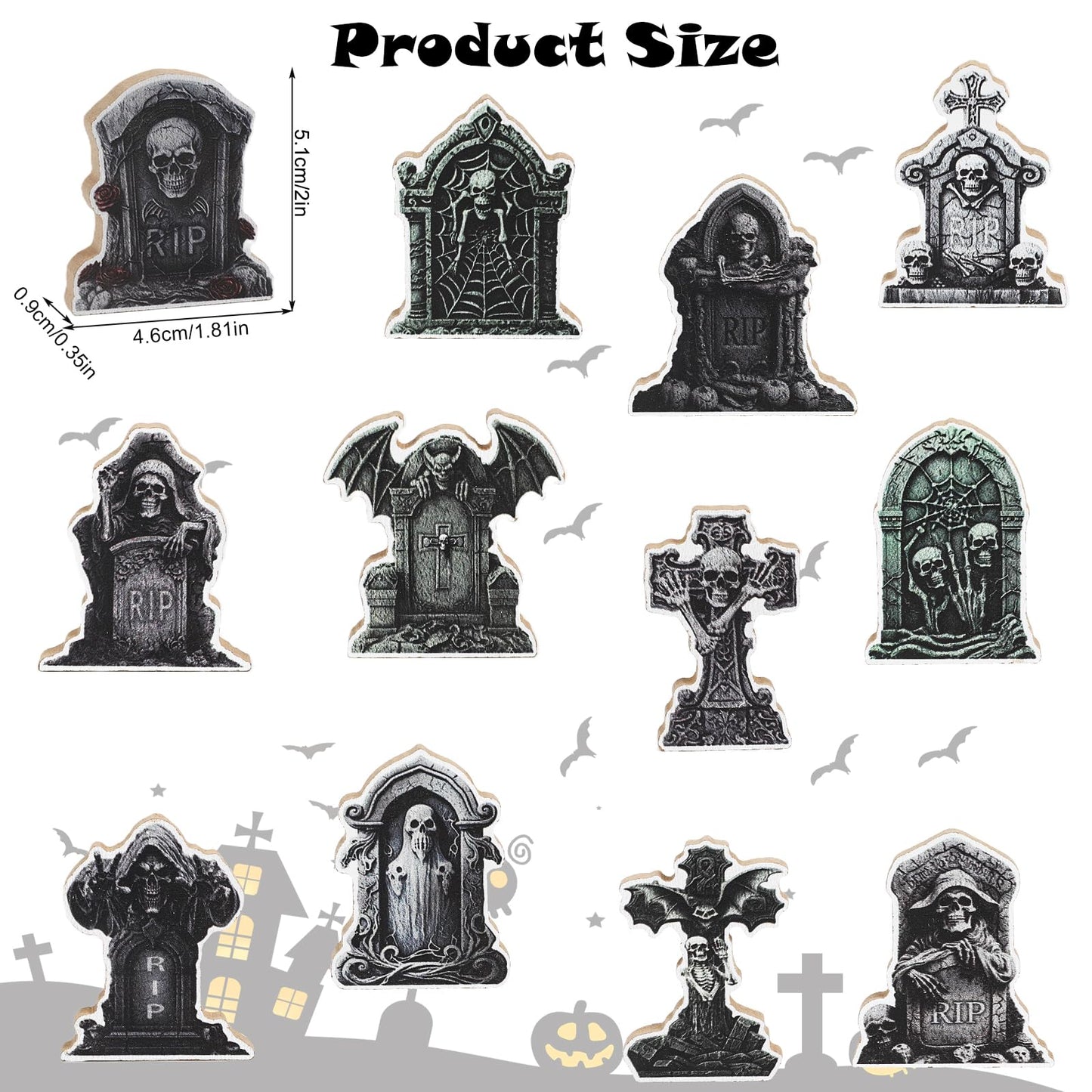 DIYASY 12 Pcs Halloween Miniature Tombstones Figurines, Mini Resin Graveyard Gravestone Tiny Village Headstones Accessories for Graves DIY Crafts Outdoor Home Fairy Garden Dollhouse Decor