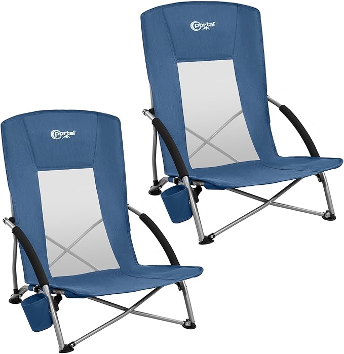 PORTAL Beach Chairs for Adults Camping Low Lightweight Portable Chair with Cup Holder Mesh Back Carry Bag for Outdoor Sand...