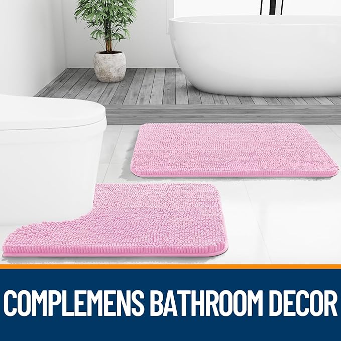 OLANLY Bathroom Rugs 59x20, Extra Soft Absorbent Chenille Bath Rugs, Rubber Backing Quick Dry, Machine Washable Bath Mats for Bathroom Floor, Tub and Shower, Home Decor Accessories, Pink