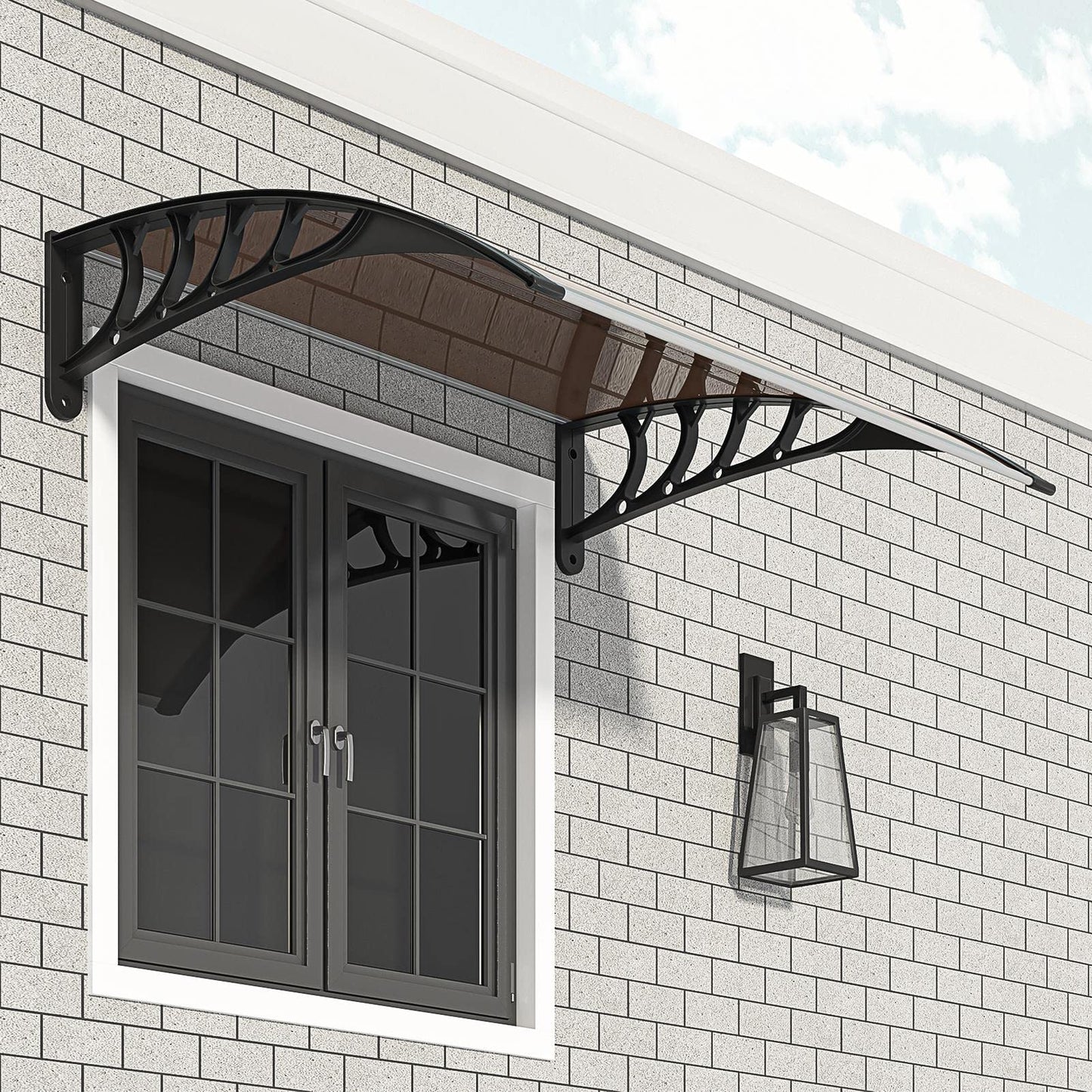 Simply-Me 40" x 40" Door Window Awning Polycarbonate Cover Front Door Outdoor Patio Awning Canopy UV Rain Snow Protection Hollow Sheet (Brown & Black Bracket)