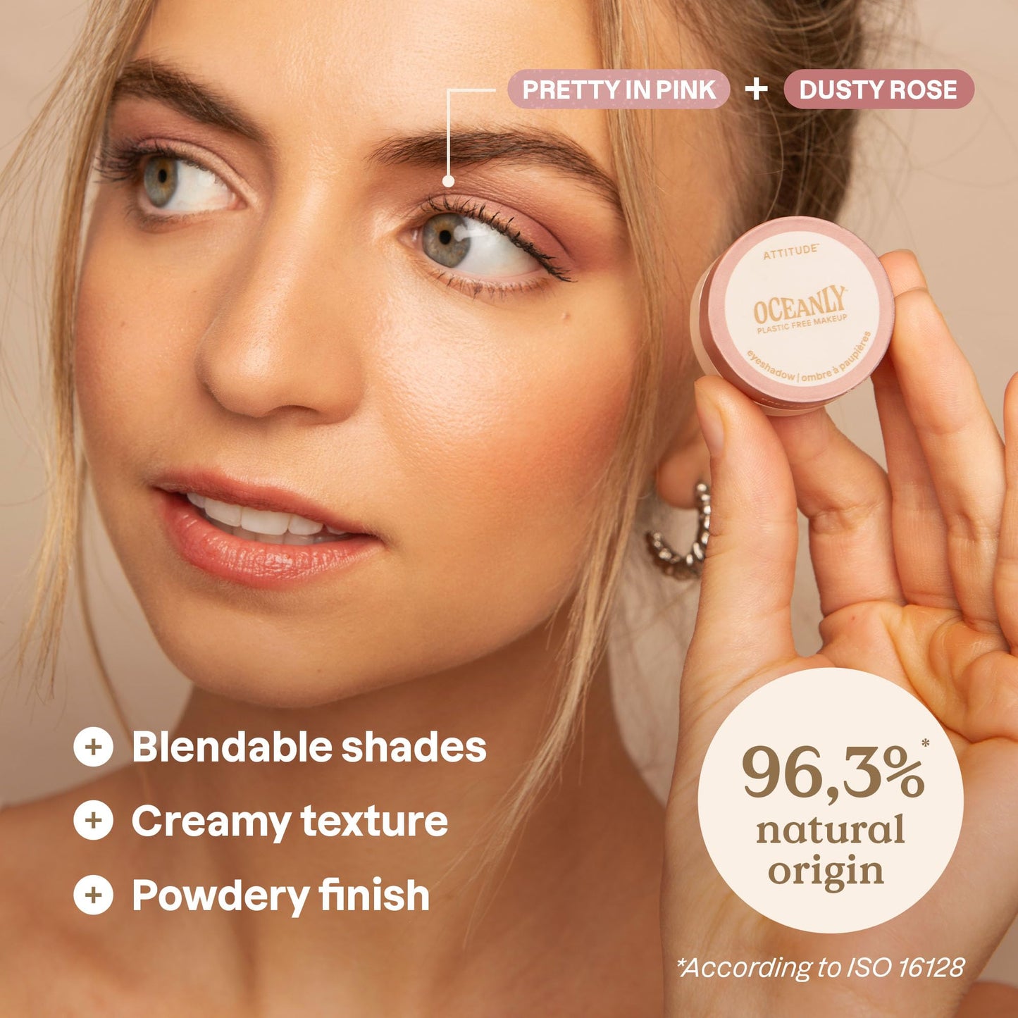 ATTITUDE Oceanly Eyeshadow, EWG Verified, Single Shimmer Cream Eyeshadow, Plastic-Free, Vegan Beauty and Makeup, Pretty in Pink,