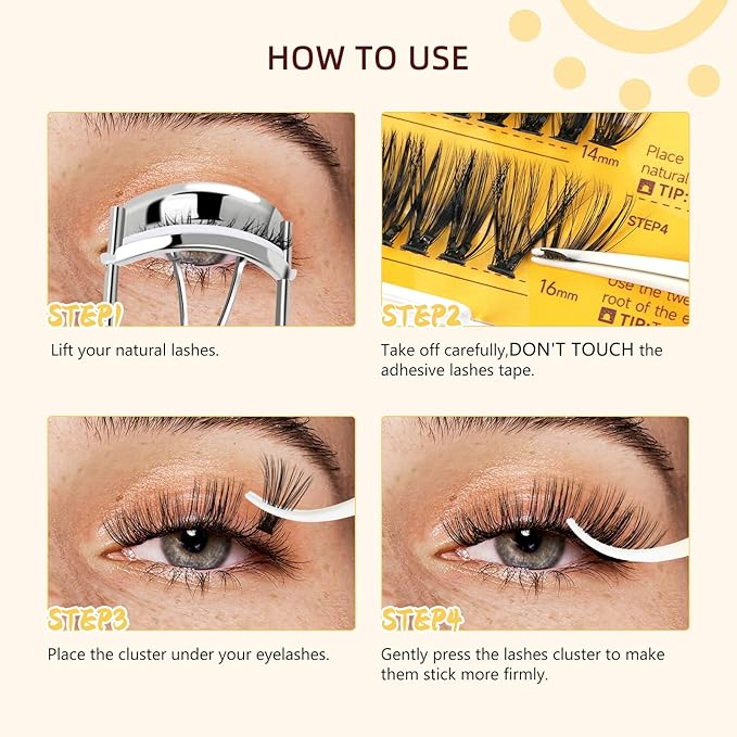 QUEWEL Self Adhesive Eyelashes Natural Look, No Glue Needed Lash Clusters with Eyelash Clusters Tweezer, 80 Pcs Reusable Lashes Self Adhesive for Beginners, DIY Lash Extensions for Home Use(ZN-04)