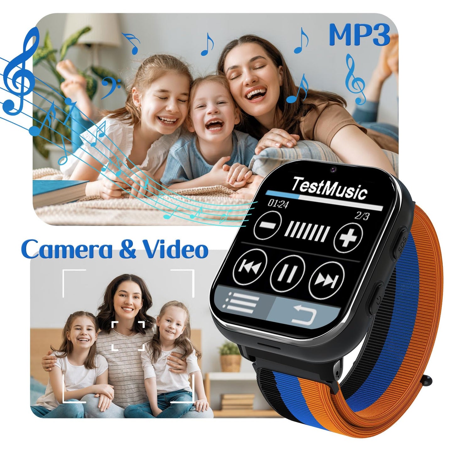 PTHTECHUS Smart Watch for Kids, 4G Smartwatch with Phone Call, SOS, Camera, Music Player, Learn Card, and Puzzle Games, Suitable for Boys and Girls Ages 4-12 Years Old Purple (Black)