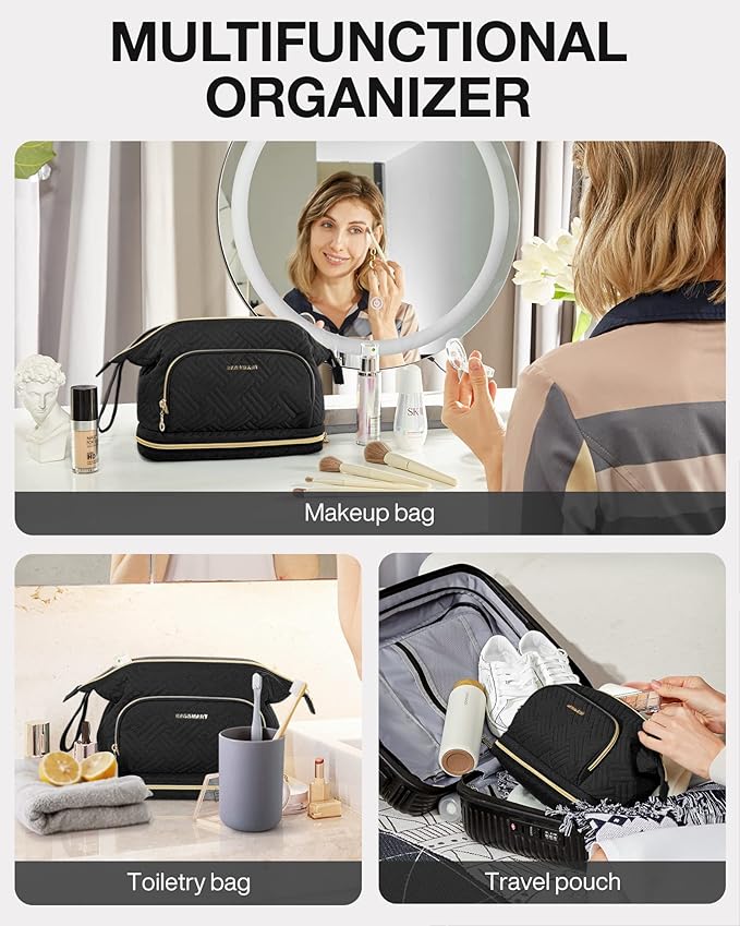 BAGSMART Travel Makeup Bag, Cosmetic Bag Make Up Organizer Case,Large Wide-open Pouch for Women Purse for Toiletries Accessories Brushes