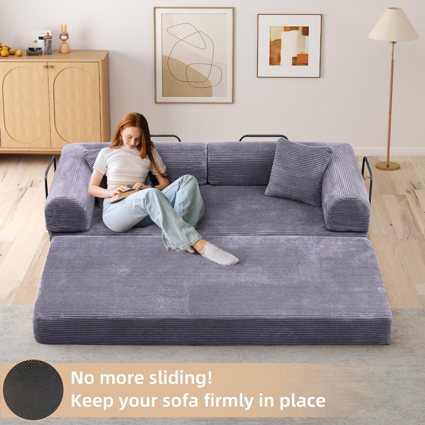 Rovibek 4-in-1 Convertible Sleeper Sofa Bed Queen Size, Foldable Floor Couch Corduroy, Folding Futon Sofa Beds with Pillow and Fixed-Shape Frame, Suitable for Living Room, Bedroom, Lounge, Slate Gray