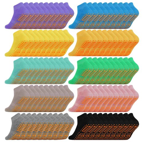 Sophproton 100 Pairs Trampoline Socks Bulk Pack Non Slip Grip Yoga Socks Pilates Hospital Slipper Socks for Men Women Teens