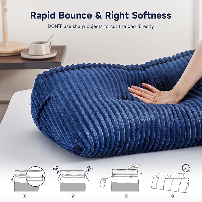 Z-hom Queen Wedge Headboard Pillow with 2 Roll Cushions, Large Reading Pillow for Bed Sitting Up, Triangular Backrest Cushion for Headboard, Ergonomic Support Pillow for Back Pain Relief, Blue