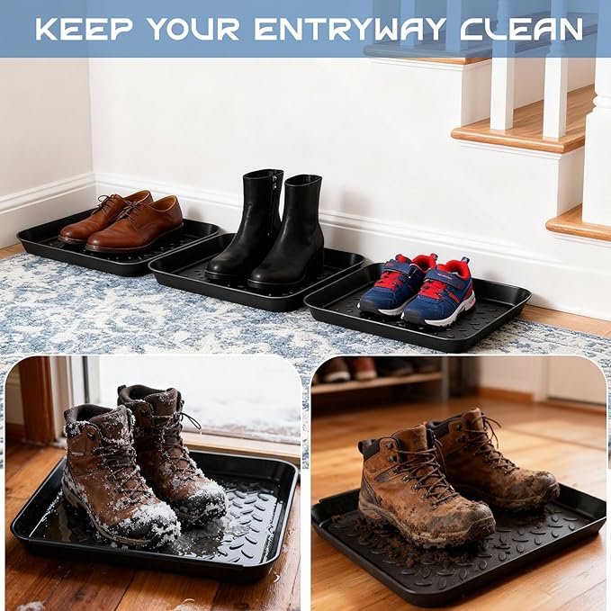 Novabright 6 Pcs Boot Tray with 24 Pcs Anti-Slip Pads 14 x 11 Inch Waterproof Boot Mat Wet Shoe Tray & Pet Food Mat, Multi-Purpose Garden Tool for Entryway Indoor Boots Shoes Pets