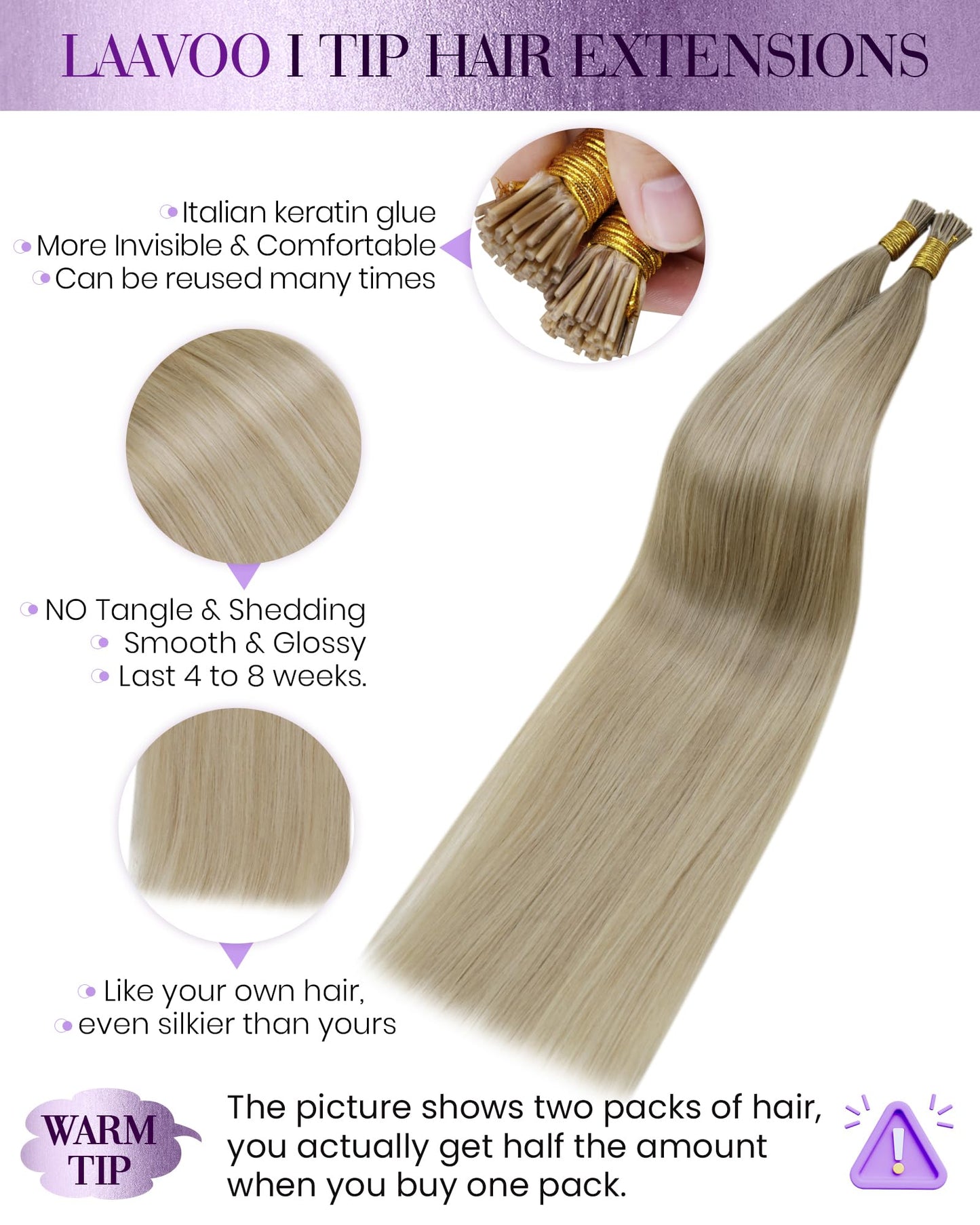 LaaVoo Itip Human Hair Extensions Blonde I Tip Hair Extensions Human Hair Light Blonde Highlights Golden Blonde Itip Extensions