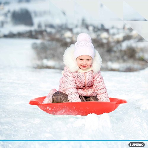 Superio Round Snow Saucer Sled- 24" Plastic Disc Sled for Kids and Adults- Heavy Duty Sled with Handles for Downhill Sledding, Winter Outdoor Sports (Red, 5 Pack)