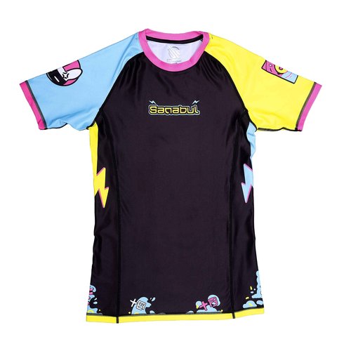 Sanabul Ronin Short Sleeve Jiu Jitsu MMA Training BJJ Rash Guard - Octochoke BLU/YEL/BLK, X-Large
