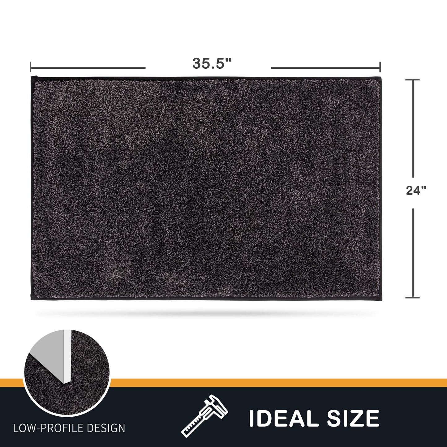 PURRUGS Dirt Trapper Door Mat 24" x 35.5", Non-Slip Machine Washable Entry Rug, Shoe Scraper, Dog Doormat, Super Absorbent Welcome Mat for Front & Back Door, Muddy Shoes & Paws, Charcoal