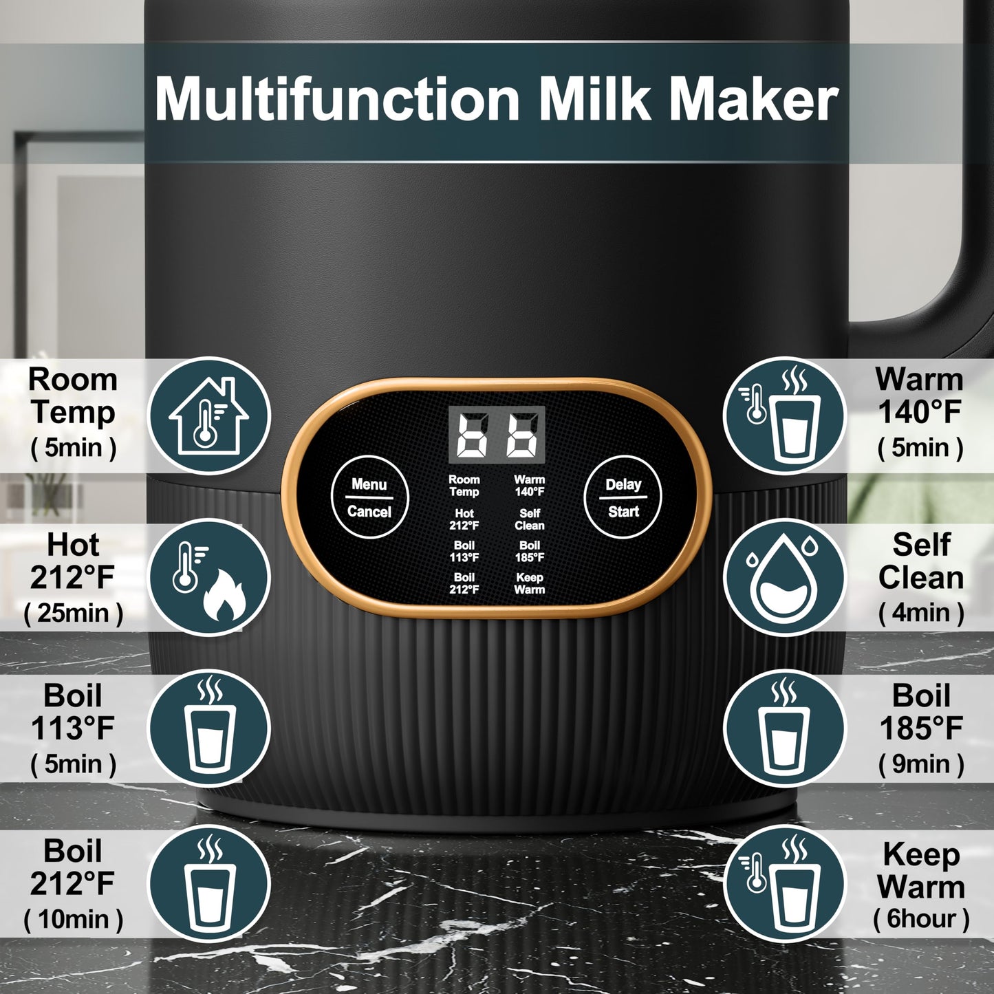 8 in 1 Nut Milk Maker, 8 Blade 35oz Homemade Almond, Oat, Coconut, Soy, Plant Based Milks and Non Dairy Beverages, Soy Milk Maker Machine with Delay Start/Keep Warm/Self-Cleaning/Boil Water