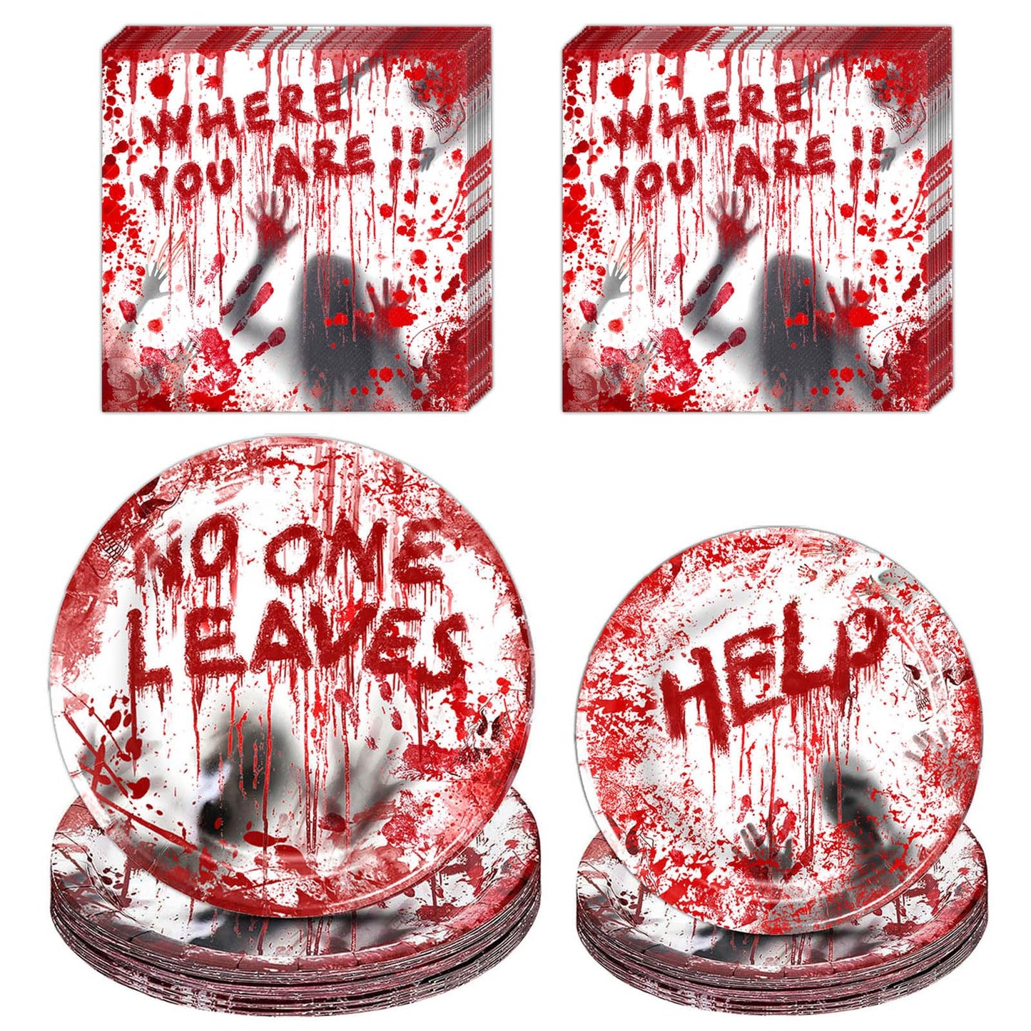 HEKEDES 48Pcs Halloween Bloody Good Time Party Tableware Set: Including 24Pcs Halloween Napkins, 12Pcs 9" Plates and 12Pcs 7" Plates for the Halloween Zombie Skull Bloody Party Table Decorations