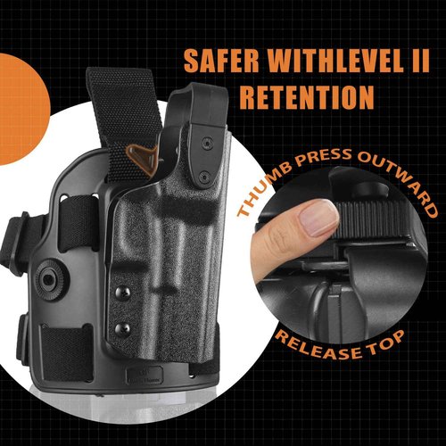 GUN & FLOWER Drop Leg Holster, Fits Glock 17/19 (Gen1-5), 22/23 /31/32 (Gen1-4), 19x /44/45, Level II Retention Duty Kydex Pistol Holster, Adjustable Strap & Ride Hight, Right Hand