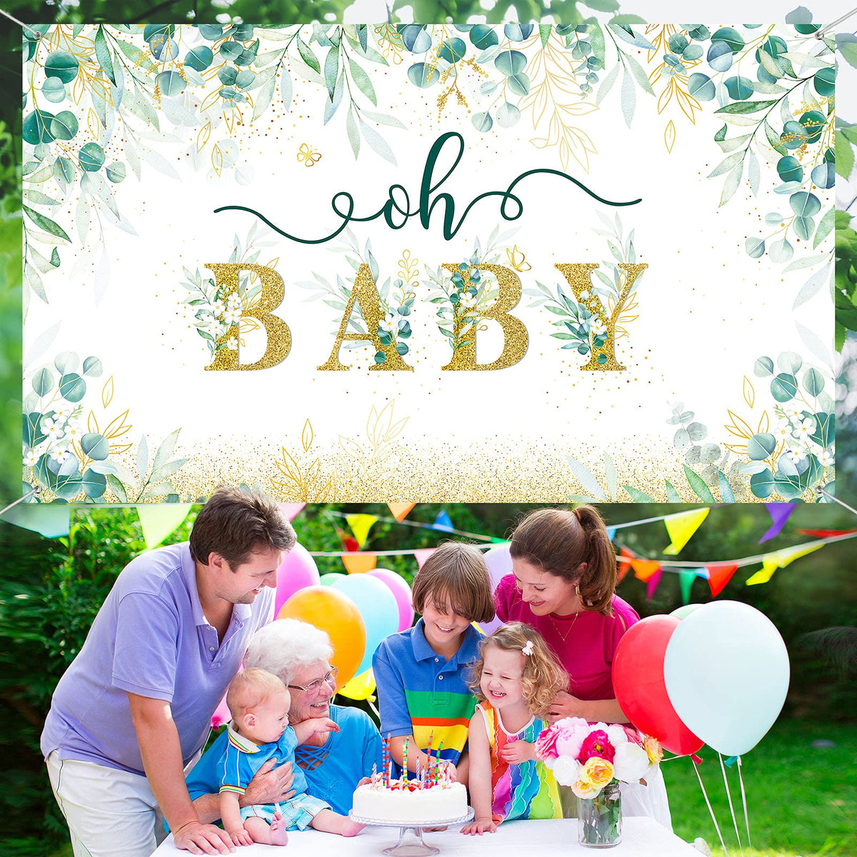 Tatuo Sage Green Baby Shower Decoration Greenery Backdrop Boy Baby Backdrop Gender Neutral Background for Party Decoration, 6 x 3 ft